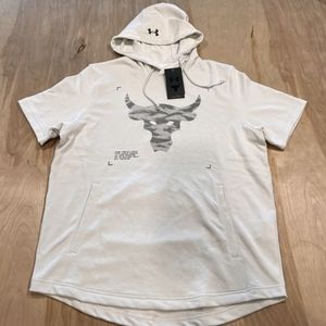 Under Armour Project Rock Mens XXL Terry Short Sleeve Hoodie Beige 1370465 $65